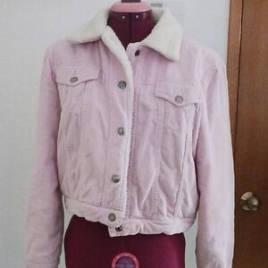 A Fun And Stylish Pink Denim Jacket with Sherpa Collar